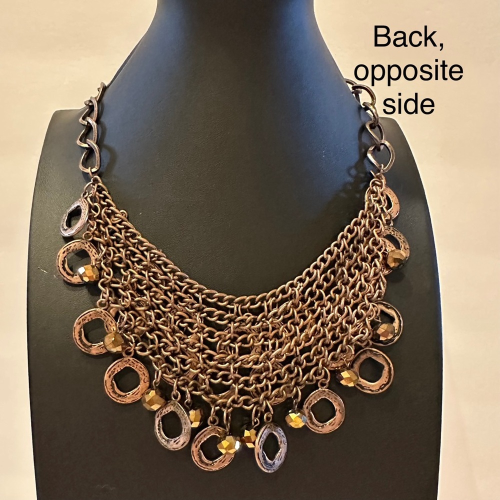 Copper Statement Necklace, Copper Tone Hammered D… - image 7
